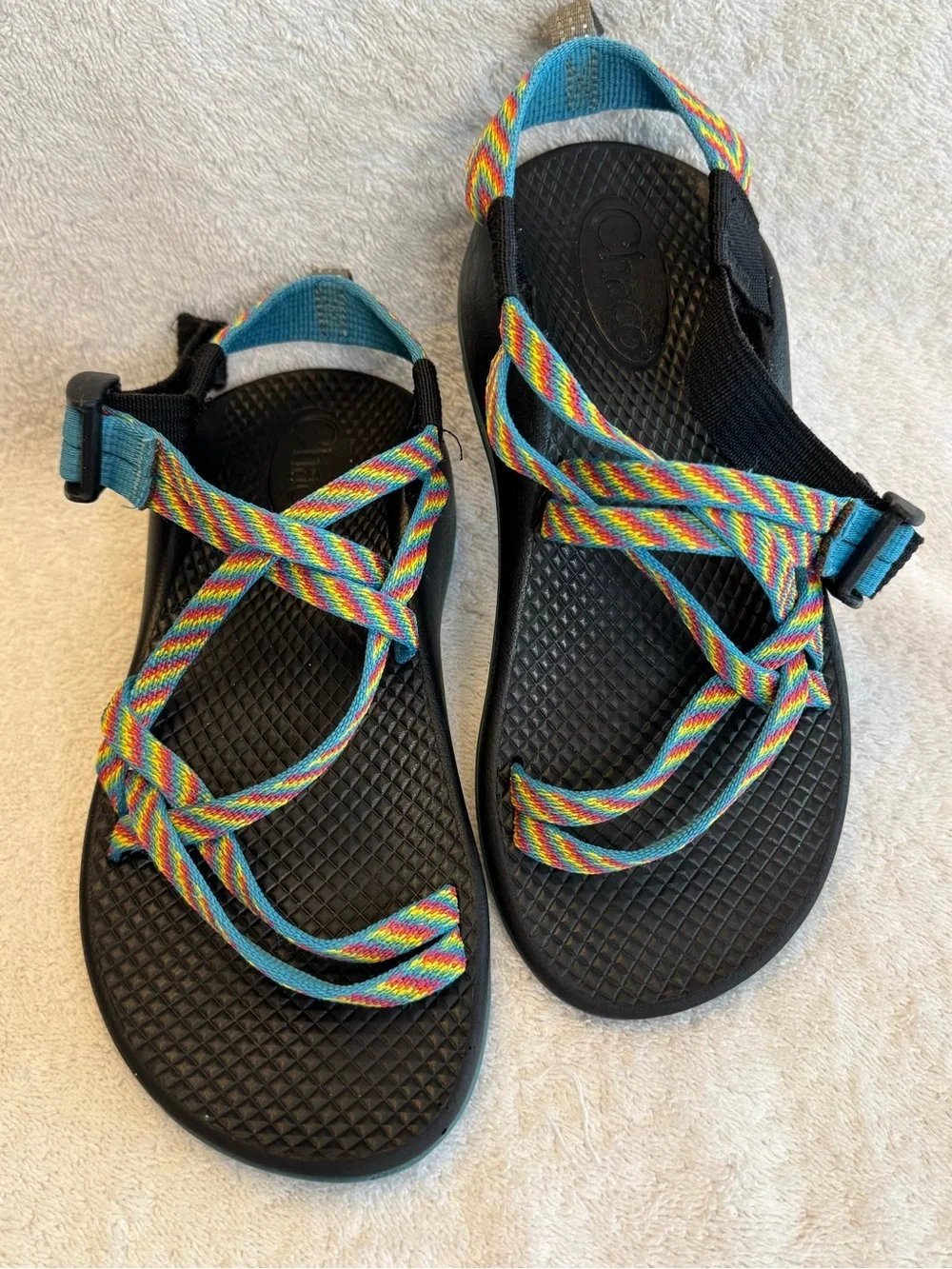 Chaco Kids ZX/1 EcoTread Rainbow Fiesta Blue Double Strap Hiking Sandals Size 2